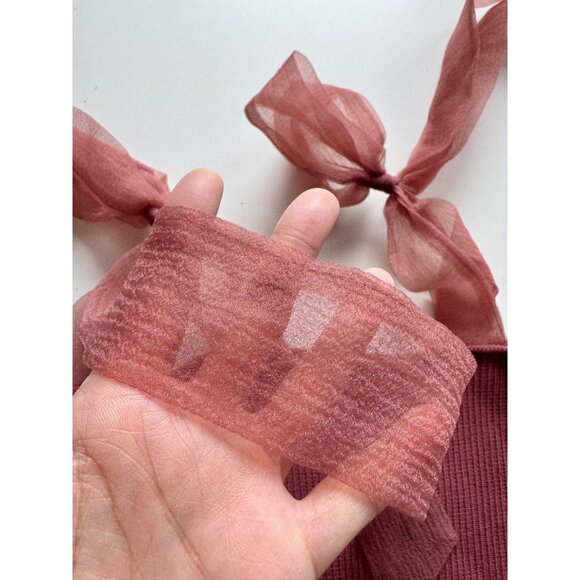 NWOT ZARA Rose Mauve Ribbed Knit Organza Tie Strap Cold Shoulder Top, Size S - Picture 8 of 13